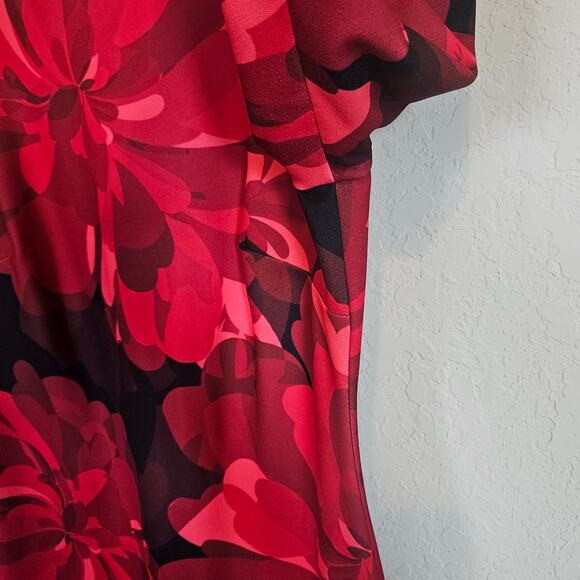 Calvin Klein Red Floral Bell Sleeve Sheath Dress Women's Size 6 Work Office Date - Picture 7 of 12